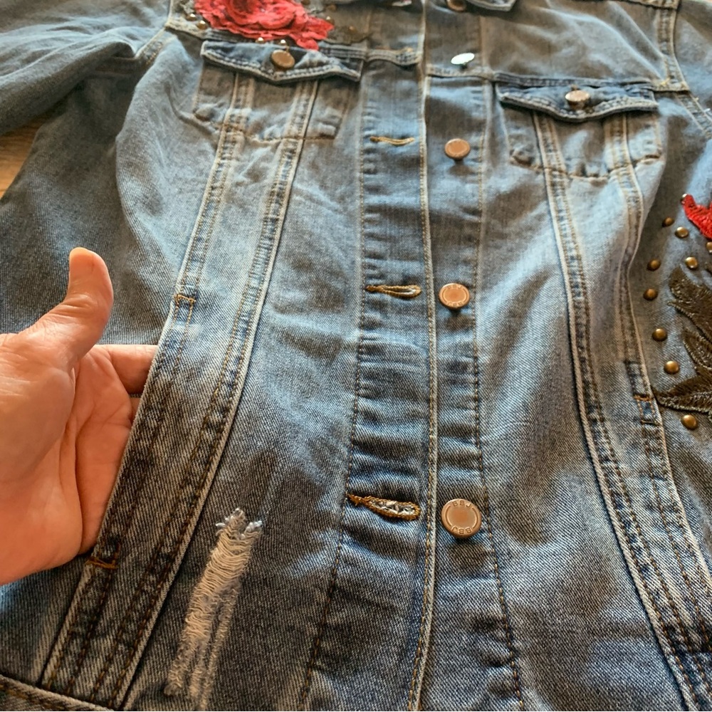 Boom Boom Embroidered Denim Jacket Size Small - Picture 8 of 13